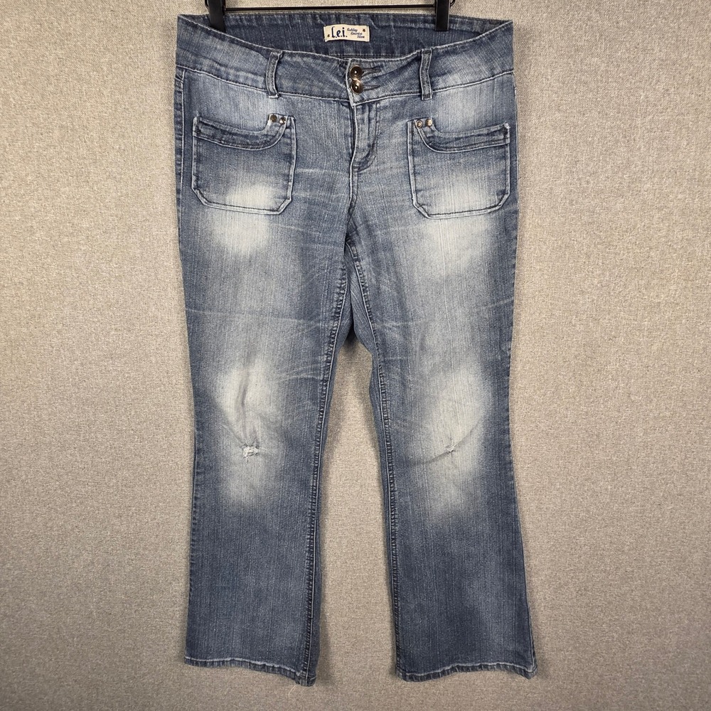 Y2K LEI Ashley‎ Lowrise Flare Jeans Juniors 13 Medium Wash Blue Denim Y2K